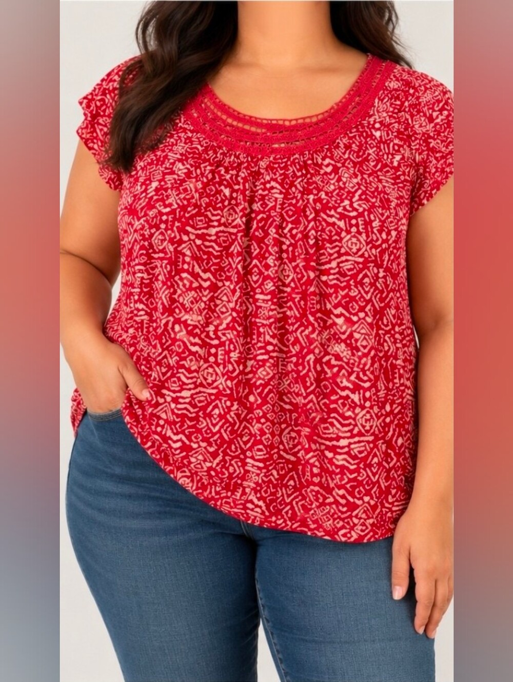 French Laundry Women’s Plus Size 18/20 Pink White Geometric Print Short Sleeve